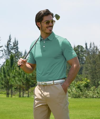 Image of ZITY Golf Shirts for Men Short Sleeve Moisture Wicking Solid Performance Designed Print Collared Casual Polo Shirt