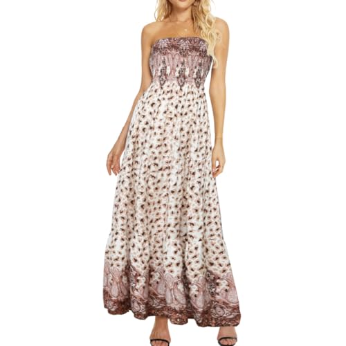 Image of Women's Summer Strapless Tube Top Maxi Dresses Off Shoulder Boho Beach Long Dress
