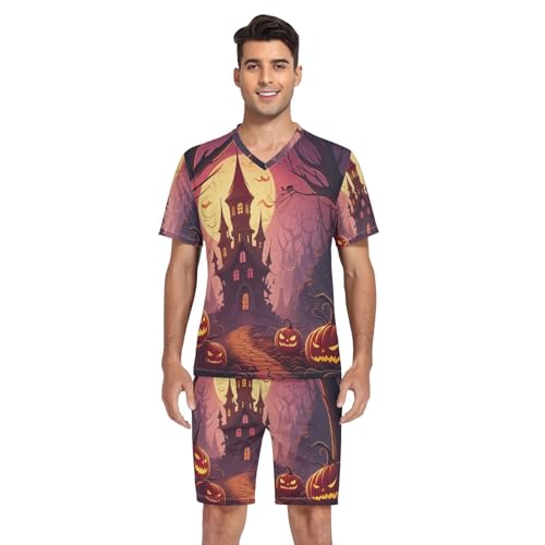 Mens Pajama Short Sleeve Sleepwear Lounge V Neck 2 Pcs Sleepwear with Pockets, S-XXL4