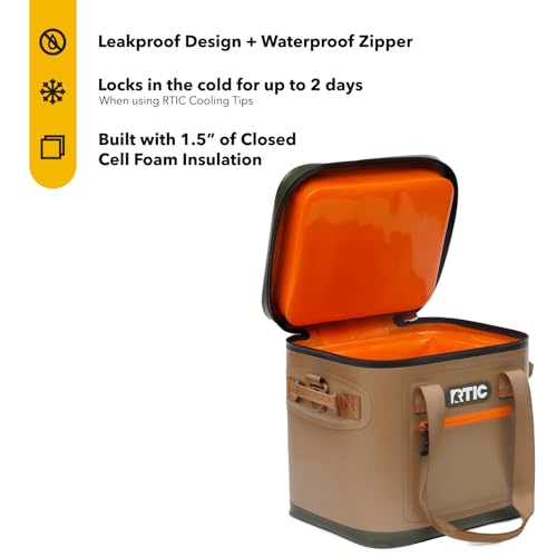 RTIC-Soft-Cooler-12-Can-Insulated-Bag-Portable-Ice-Chest-Box-for-Lunch-Beach-Drink-Beverage-Travel-Camping-Picnic-Car-Trips-Floating-Cooler-Leak-Proof-with-Zipper-Tan