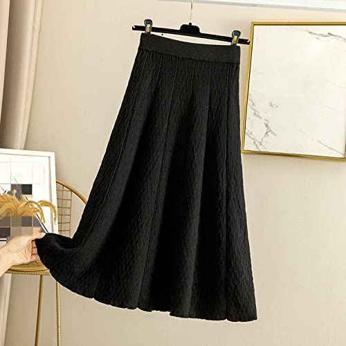 WGGY Jupe Femme Mi Longue,Jupe en Tricot Jupe Taille Haute Élastiquée Jupes d'hiver Noires Chaudes Jupes Longues Évasées pour Femmes Jupe Froncée Élégante Une Ligne Grande Jupe Parapluie Pendule Cover