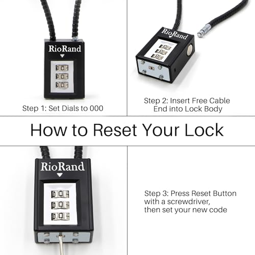 Image of RioRand 15 Inch Combination Gun Cable Lock 3-Digit Keyless Firearm Safety Lock for Pistols Revolver Rifle Shotgun BB Gun with Reset Screwdriver