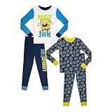 SpongeBob SquarePants Party Time Bikini Bottom 4 Piece Long Sleeve Top and PJ Pant Set Pajamas for Boys, Blue, 6