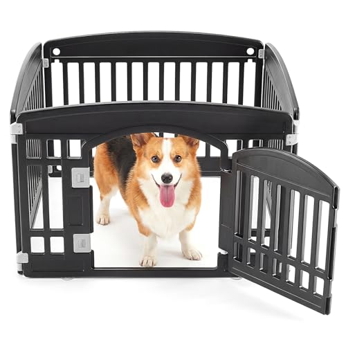 Image of NEWBULIG Dog Playpen 4-Panel, 24IN Puppy Playpen, Stable Dog Play Pen Indoors /Outdoor with Secure Locking Door, Plastic Pet Fence for Small & Medium Dogs