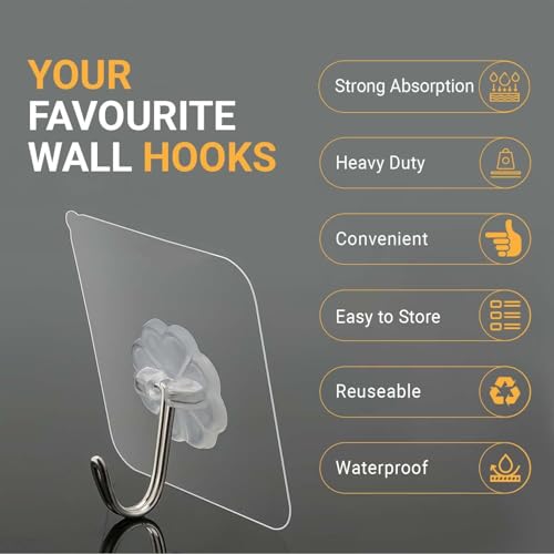 Image of Self Adhesive Hooks for Hanging | Heavy Duty Adhesive Wall Hooks for Wall Heavy Items | Sticker Screw Wall Hook Without Drilling, Nail Free Wall Hooks for Clothes Towels (Flower Hook, 10-pcs)