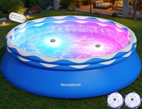 Easy Set Pool with Pool Lights Upgraded Above Ground Pool Large Inflatable Swimming Pool for Adults Round Pool Quick Set Inflatable Top Rings Above Ground Swimming Pool 8ftx30in