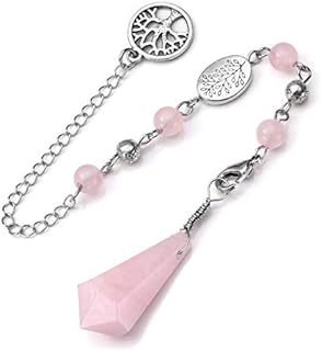 CrystalTears Natural Rose Quartz Crystal Pendulum Hexagonal Healing Crystal Point Dowsing Pendulum Necklace for Divination Chakra Reiki Healing Meditation Balancing