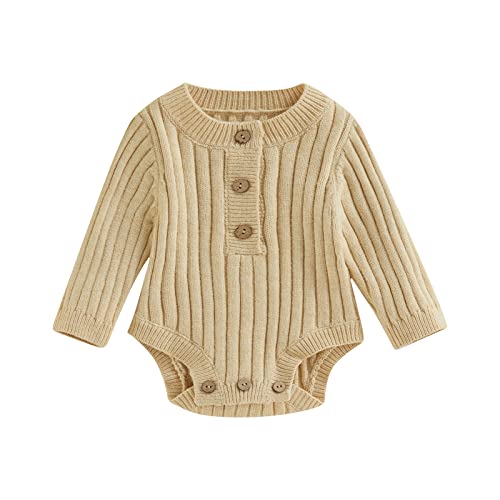 Image of FYBITBO Baby Girl Boy Sweater Knit Oversized Pullover Sweatshirt Romper Onesie Warm Fall Winter Clothes Outfit Newborn