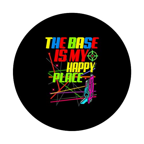 The Base Is My Happy Place, Funny Lazer Tag Lovers Costume PopSockets Swappable PopGrip, Black - Image 3