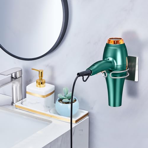 LOXSUN Föhn Halterung, Fönhalter Ohne Bohren, Edelstahl Föhnhalter Wand, Halterung für Fön Aufbewahrung Haartrocknerhalter, Fönhalterung Selbstklebend Föhnhalterungen für Bad (Silber) 2