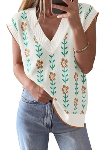 Image of Saodimallsu Womens V Neck Sweater Vest Oversized Ribbed Knit Sleeveless Casual Loose Fit Pullover Tank Top