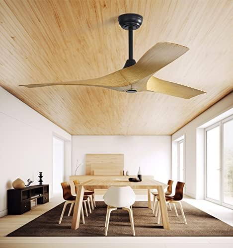 ReLa Mall 52'' Ceiling Fan No Lights with Remote Control, Wood Ceiling Fans Noiseless Reversible DC Motor, Modern Ceiling Fan for Kitchen Bedroom Living Room (Wood), 52 inch (KBS-52159)