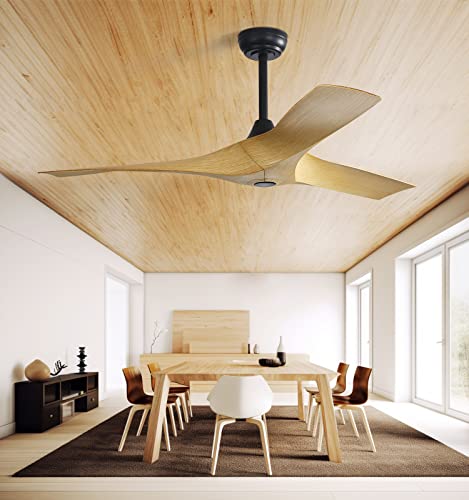 Rela Mall 52'' Ceiling Fan No Lights With Remote Control, Wood Ceiling Fans Noiseless Reversible Dc Motor, Modern Ceiling Fan For Kitchen Bedroom Living Room (Wood), 52 Inch (Kbs-52159) #TOP1