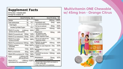 BariatricPal Multivitamin ONE 1 per Day! Bariatric Multivitamin Chewable with 45mg Iron - Orange Citrus (30 Count) - Thumbnail 6