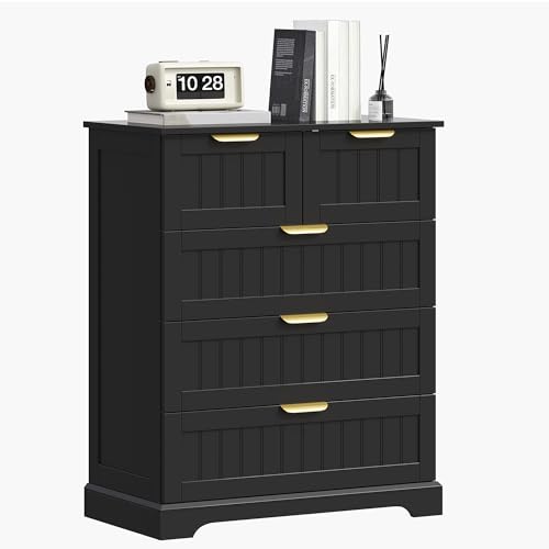 ELUREVIA 5 Wooden Drawer Dresser for Bedroom Storage, Modern Farmhouse