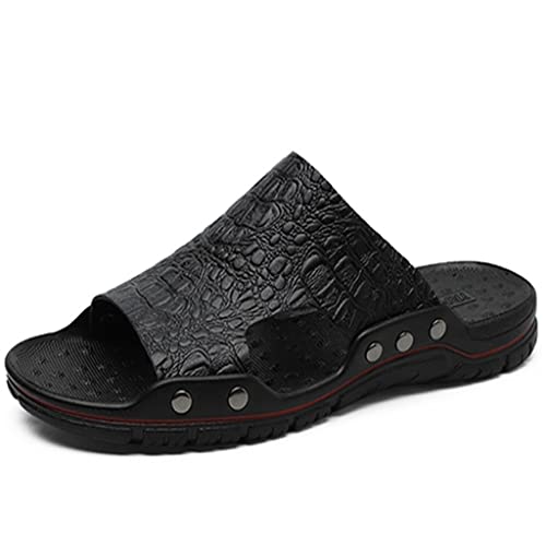 Large Size Genuine Leather Slides MenSlippers Men Sandals Concise Sandalias Light 3 Colors Leisure Footwear(D,7.5)