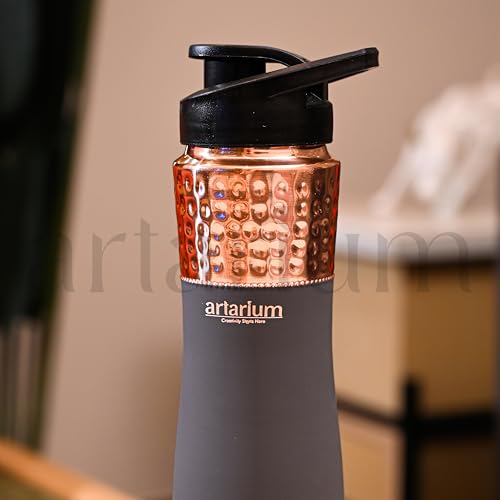 Image of Artarium Sipper Bottle 100% Pure Copper Water Bottle Leak Proof Protection Durable & Rust Proof Copper Bottle With Added Health Benefits (Sipper Water Bottle Gray 1 Litre)
