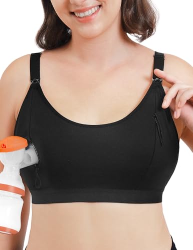 Image of HOFISH ZipPum Bra, Hands-Free Pumping & Nursing Bra, Dual-Zip Adjustable Non-Stretch Prevents Bottle Drop