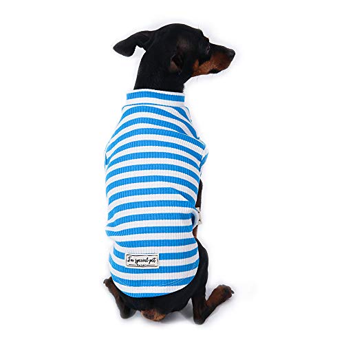 Ispet Dog Shirts Classic Striped Dog Tank Top Soft And Breathable Cotton Vest Dog T-Shirt Apparel For Large To Small Dogs Medium, Skyblue #TOP5