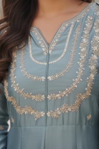 Image of Yashika Women's Silk Blend Embroidered Anarkali Kurta Set with Dupatta | Full Length Ethnic Wear for Women | Wedding