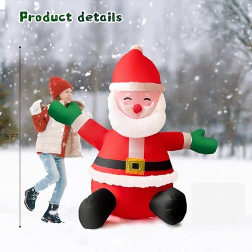 HONGLAND 5FT Christmas Inflatables, Sitting Santa Claus, Built-in LED Outdoor Decorations, Xmas Holiday Decor for Party, Home, Garden, Front Back Yard - Image 2