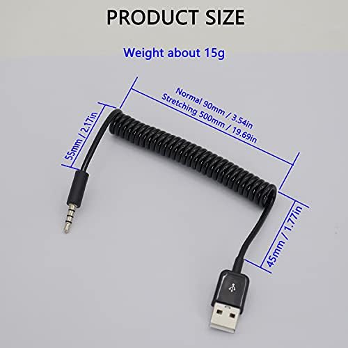 Casoter Aux Audio Cable, USB to 3.5mm Jack Audio Adapter, USB 2.0 Male Data Sync and Charge Cable, for MP3 MP4 Players Voice Recorder and Speaker