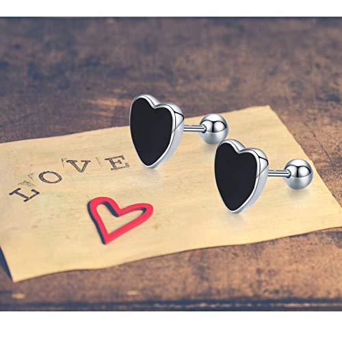 Black Heart Earrings 925 Sterling Silver Heart Stud Earrings Hypoallergenic Black Earrings For Women Sensitive Ears Cute Jewelry Gift For Women Men #TOP5