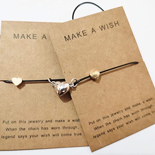 Black String Bracelet Heart Matching Couple Bracelet Good Luck Braided String Protection Bracelet Link Charm For Women Girls Attract Heart Couple Heart Bracelet Braided Jewelry 2 Pcs(Black/Silver) #TOP4