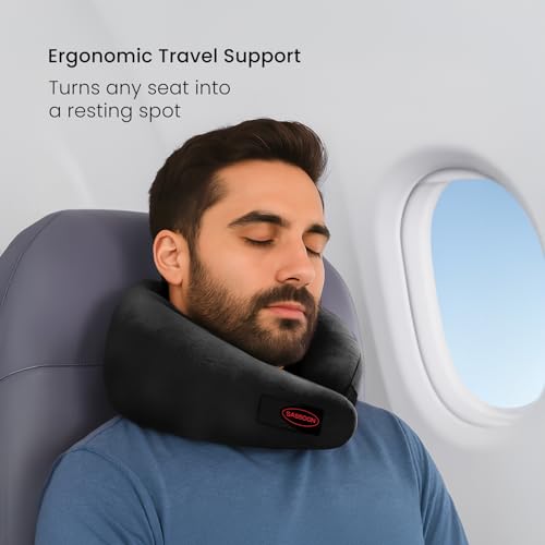 Image of Sassoon | Neck Pillow for Travelling |Memory Foam Travel Neck Pillow | with Adjustable Velcro Strap | Perfect for Airplane, Car, Train, Bus Travel with Cover & Machine Washable - Black, Standard Size