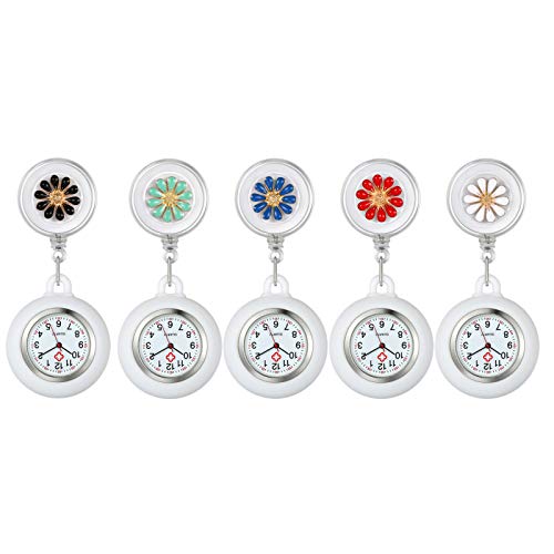 5 Pack Retractable Clip on Nurse Watch with Second Hand for Women Lapel Hanging Nurses Watch for Nurses Doctors Badge Stethoscope Fob Pocket Watch