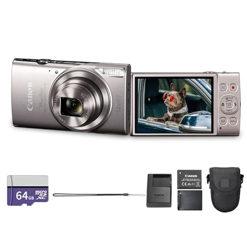 Canon PowerShot ELPH 360 HS A Digital Camera (Silver) | 20.2MP CMOS Sensor, 12x Optical Zoom & Built-in Wi-Fi | Compact Point-and-Shoot for Travel (7283C001) + 64GB Card + Case+ More
