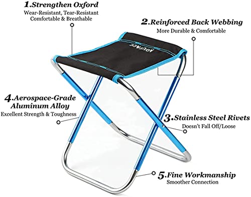 AOUTACC Camping Stool, Portable Folding Stool for Outdoor Travel Walking Hiking Fishing Garden Golf Beach, Foldable Camping Seat with Carry Bag (Blue - 8.3"x9.5"x10.6")