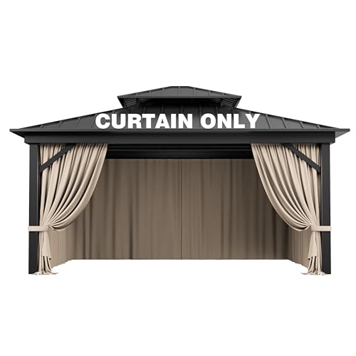Pakunoda Outdoor Gazebo Curtain Replacement Universal 4-Panel Sidewalls 12' X