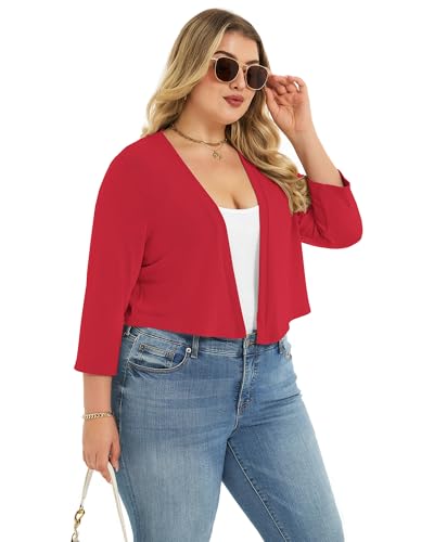 Image of Plus Size Shrugs for Women 3 /4 Sleeve Cropped Cardigan Knit Sweaters Open Front Bolero 2026