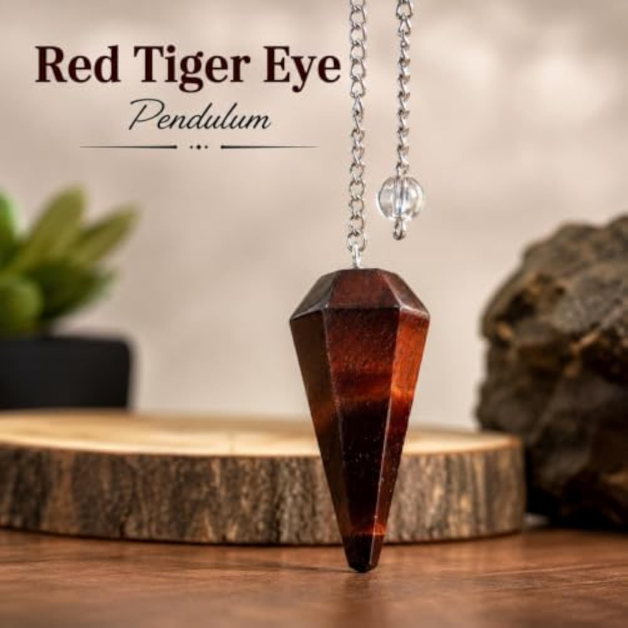 Red Tiger Eye Pendulum Crystal with Silver Chain