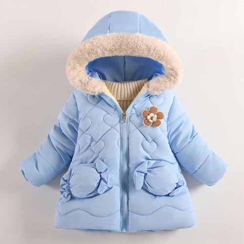 Boys Girls Heart Pattern Coat Flower Full Zip Jacket with Faux Fur Hood Cute Comfy Toddler Kid Outerwear with Pockets3