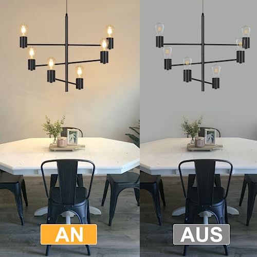 ZMH Pendelleuchte Vintage Deckenlampe Hängend - Hängelampe 6 Flammig Kronleuchter Industrial Hängeleuchte Wohnzimmer Esstisch Deckenleuchte Schwarz Metall Pendellampe Retro für Esszimmer Schlafzimmer