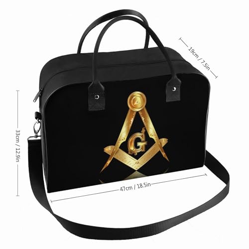 Men's Large Carry On Bag, Travel Bag Fashion Duffel Bag, Portable Weekend Overnight Hand Bag, Airplane Portable Bag Compatible with Gold Freemason Freemasonry Masonic2