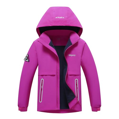 Image of MGEOY Boys Girls Rain Jacket Lightweight Waterproof Hooded Fleece Lined Raincoat Windbreakers for Kids