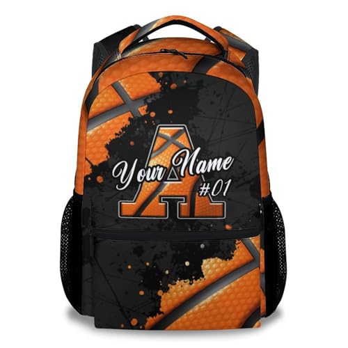 COZYAURA Backpack for Kids - Basketball Backpack for Boys & Girls - Custom Initial School Bag with Name - 17 Inch Sports Theme Bookbag for Elementary, Middle School