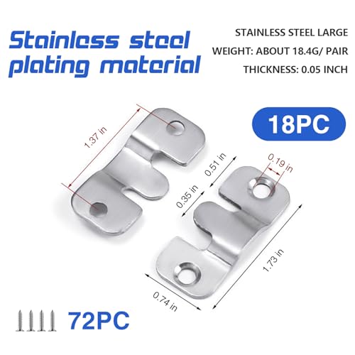 Image of Flush Mount Bracket 18 Pcs Interlocking Mount Picture Hanger Hook Hardware Heavy Duty Stainless Steel Silver for Art Gallery Clock Shelves Mirrors Wall Hanging Photo Frame