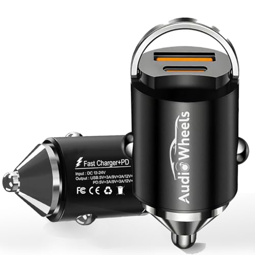 Audio Wheels 130W Dual Port Car Fast Charger|USB-A QC 100W + USB-C PD 30W Fast Charging|Mini Metal Adapter with LED Indicator | Over-Current & Short-C