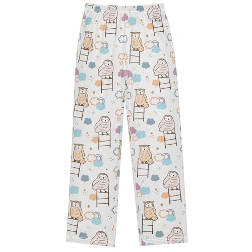 Boy's Pants Cloud Owl Staircase White Jogger Pants Elastic Waist Long Bottoms Trousers with Pockets 6-14 Years