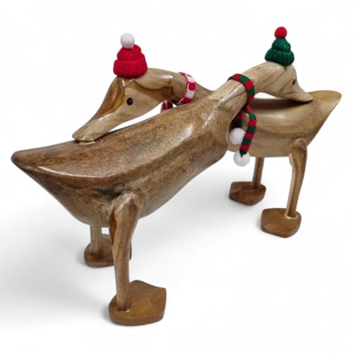 Canards en bois faits main : déco hivernale chic en bambou naturel