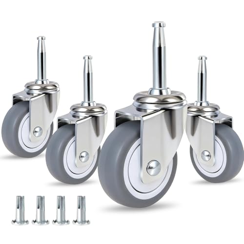 Enyke 2" Wet Dry Vac Repalcement Casters 500 LBS, 5/16" x 1-1/2" (8 x 38mm) Stem Casters, TPR Rubber Casters Set of 4, Swivel Castors with Ball Bearing, for Furniture, Carts, Dolly, Vacuum
