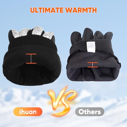 Image of ihuan Winter Waterproof Gloves Cold Weather - Snow Ski Windproof for Men Women, Warm Touchscreen Thermal for Running Cycling