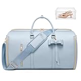 STHMEOOHT Travel Duffel Bag, Convertible Travel Garment Bag for Women, Fashion & Cute Carry On Duffle Bag w/Shoes Pouch, 2 in 1 Foldable PU Leather Hanging Duffle Bag, Single-Zipper Design, Blue