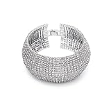 Denifery Crystal Rhinestones Cluster Wide Bangle Bracelet Rhinestone Stackable Stretch Bracelets for Women (Silver)