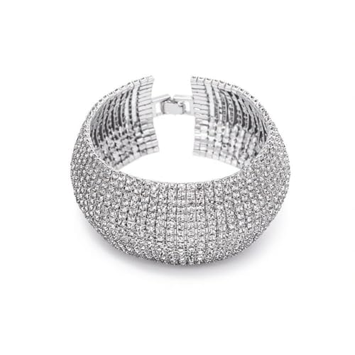 Denifery Crystal Rhinestones Cluster Wide Bangle Bracelet Rhinestone Stackable Stretch