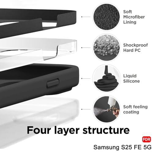 Image of TheGiftKart Liquid Silicone Back Cover Case for Samsung Galaxy S25 FE 5G | Soft Micro-Fibre Lining Inside | Camera & Screen Protection | Shockproof Back Cover for Samsung S25 FE (Silicone, Black)